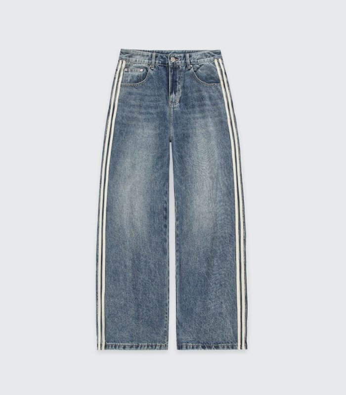 Baggy fit side stripe jeans