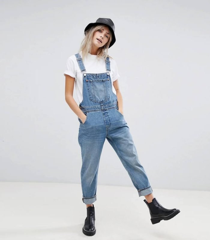 Loose fit denim overall jeans for women