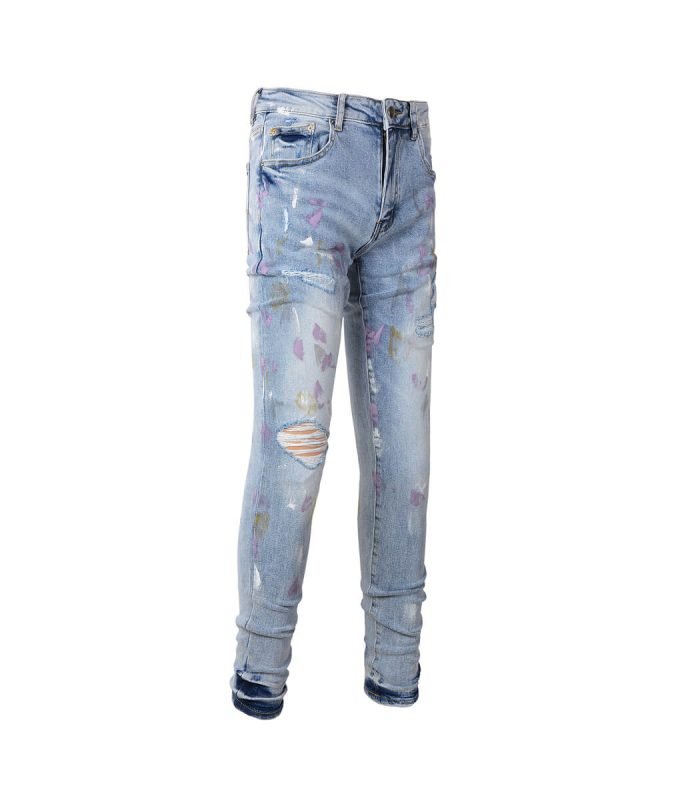 Men's light blue ripped jeans