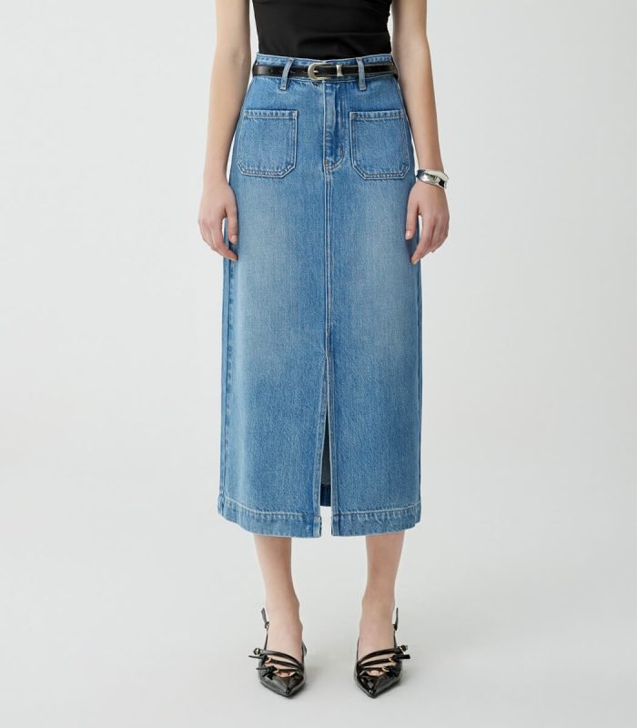 Light blue women denim skirt