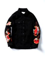 Flame Printed Black Denim Jacket