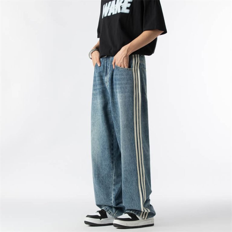 side stripe baggy jeans for men