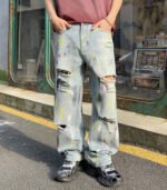 Men's baggy fit graffiti jeans