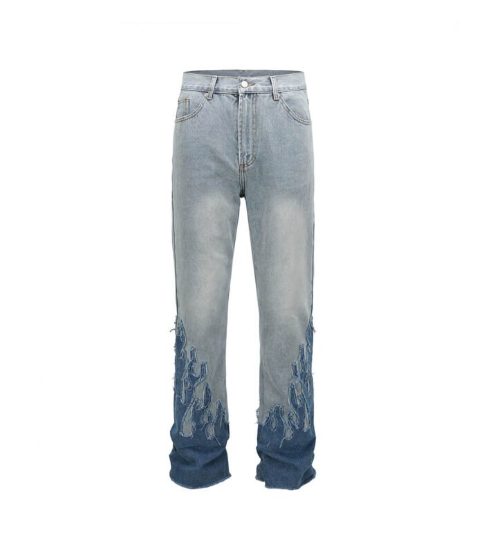 Men's flame patched denim jeans