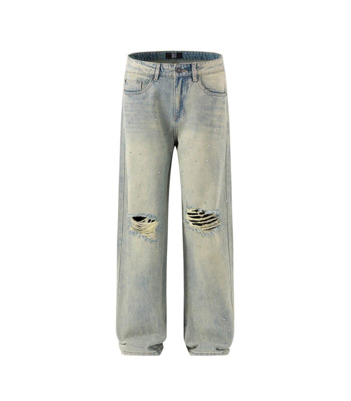 Ripped hole baggy jeans for men