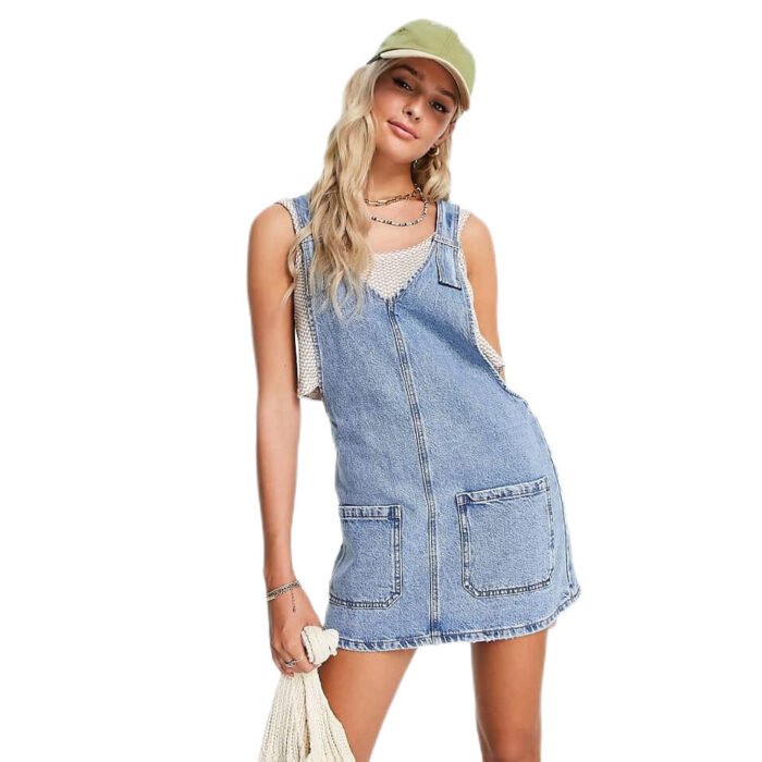 blue denim overalls skirt