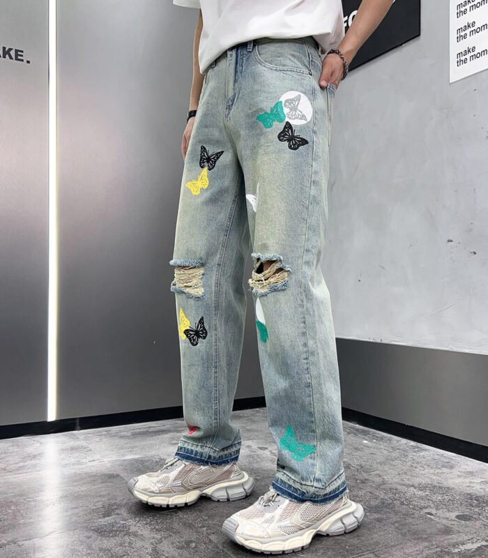 men's printed denim jeans