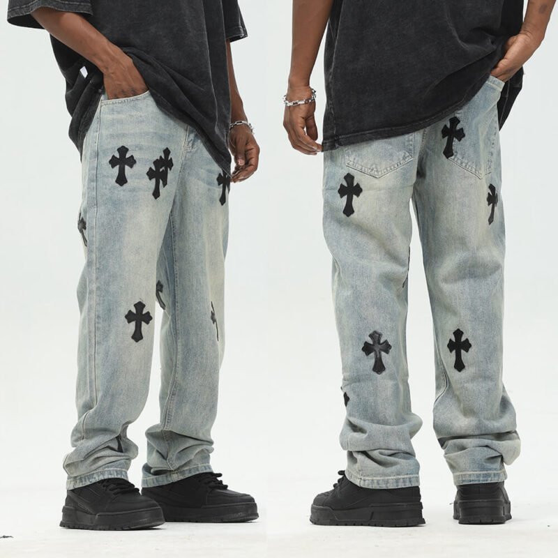 streetwear patchwork jeans for men