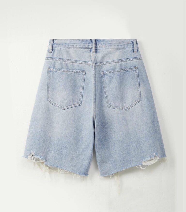 Light blue ripped denim shorts