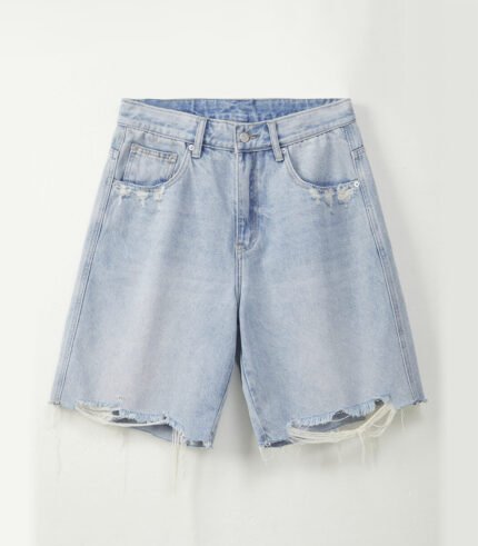 Raw hem denim short for men