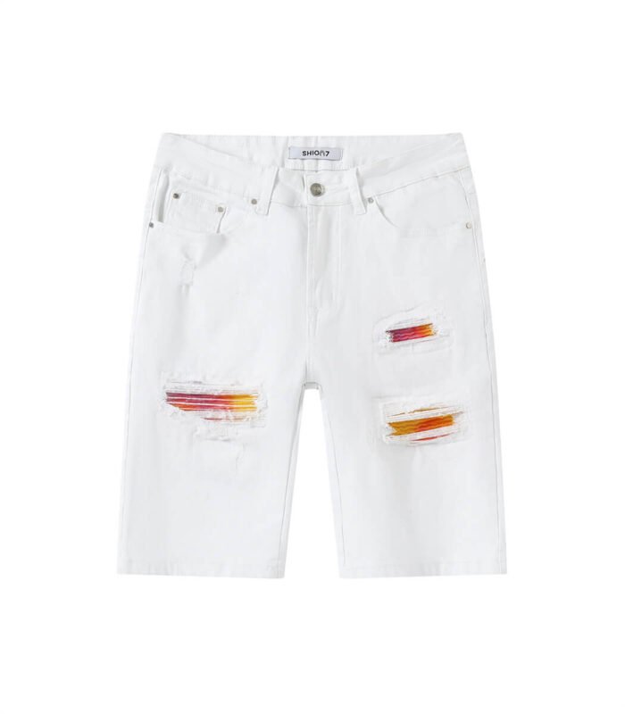 Ripped White denim shorts for men