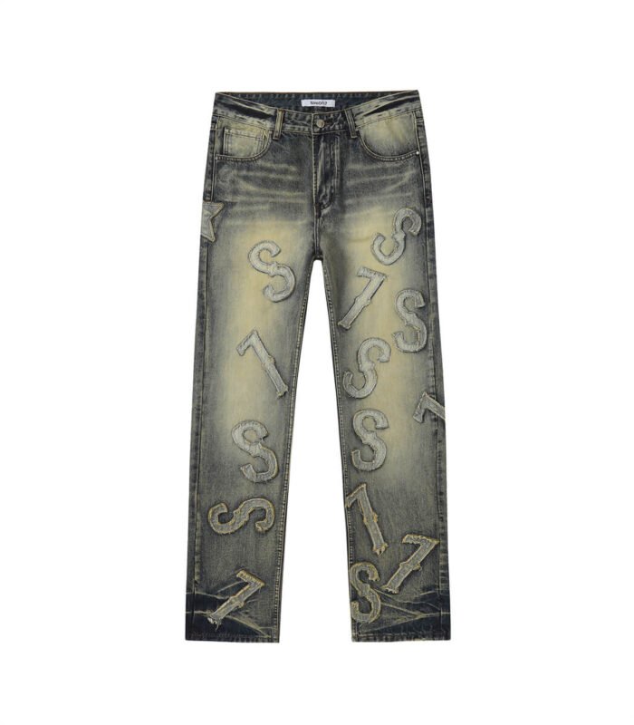 Vintage blue patched jeans