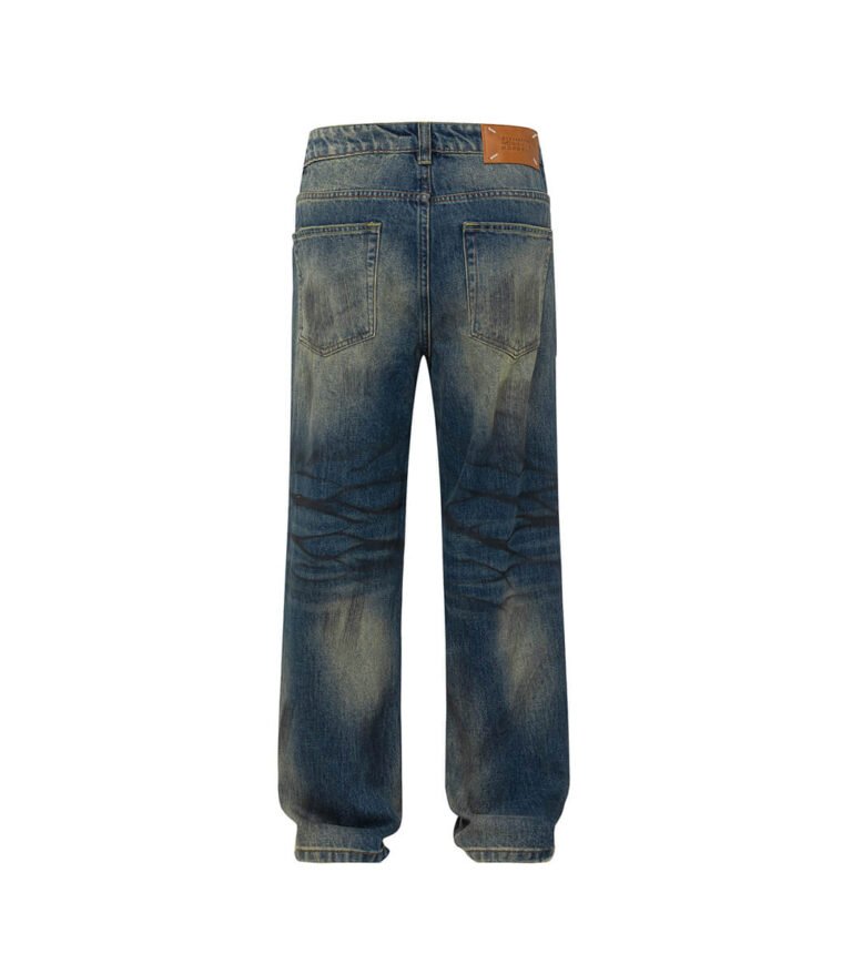 Vintage blue dirty wash denim pants