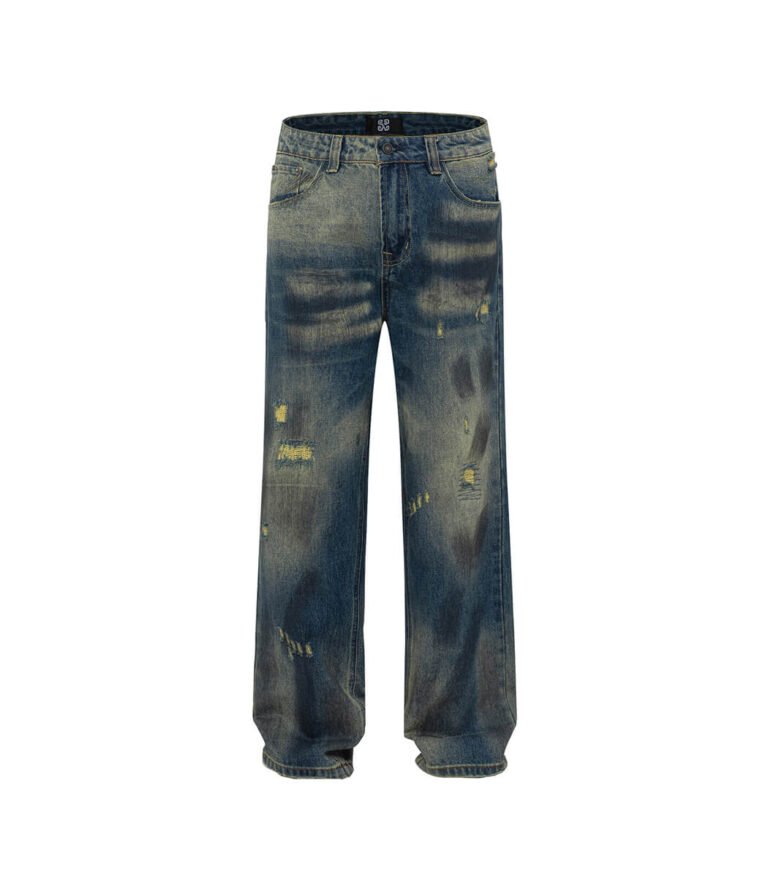 Vintage blue dirty washed jeans for men